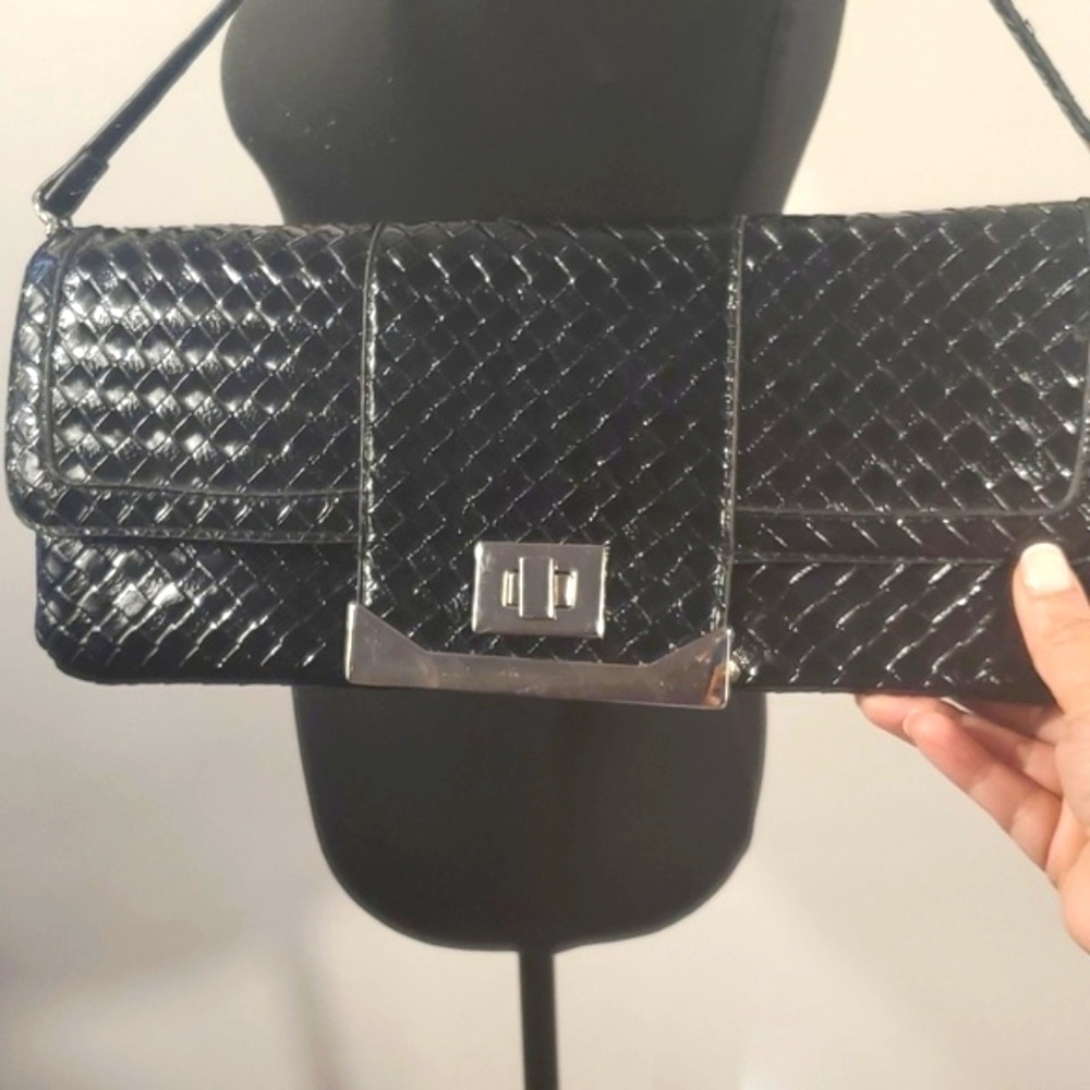 Black Wooven Shoulder bag or  Clutch Bag Accents Vintage 60s